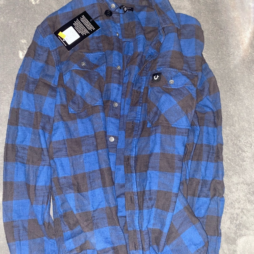 True religion blue multi plaid checkered
